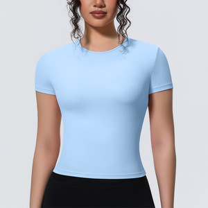 Hauts de sport YIYI à séchage rapide pour femmes, coupe ajustée, athlétiques, pour la course, la gym, le yoga, manches courtes, respirants, col rond - Product Image 4