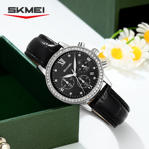 Reloj de Pulsera de Negocios de Lujo para Mujer Skmei 9384 con Esfera de Diamantes, Correa de Cuero, Multifuncional, Resistente al Agua 3ATM, Reloj de Cuarzo - Product Image 3