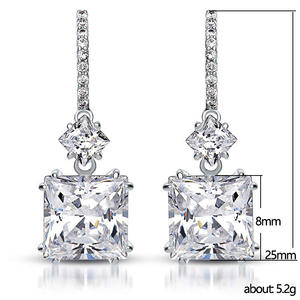 Orecchini Pendenti in Cristallo Oro Bianco, Argento 925 Placcato Rodio, Montatura Geometrica a Griffe, Gioielli Classici da Sposa per Donna - Product Image 6