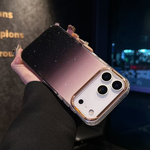 Luxury Women Gradient Glitter Bling Mobile Phone Case with High-translucent Powder Electroplated Back Cover for iPhone 17 ProMax