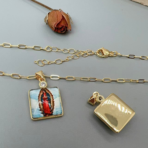 Collar con Colgante Religioso Católico, Sagrado Corazón de Jesús, Nuestra Señora del Monte Carmelo, Colgante Doble, Joyería Cristiana, Regalo para Mujer - Product Image 2