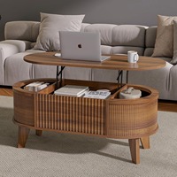 Table basse relevable DISHI de style mi-ancien, motif ovale vertical, avec compartiment de rangement interne hydraulique, table multifonction