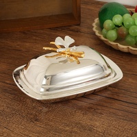 Plateau de service décoratif de style européen de luxe en métal doré et argenté avec couvercle pour bonbons, noix et en-cas