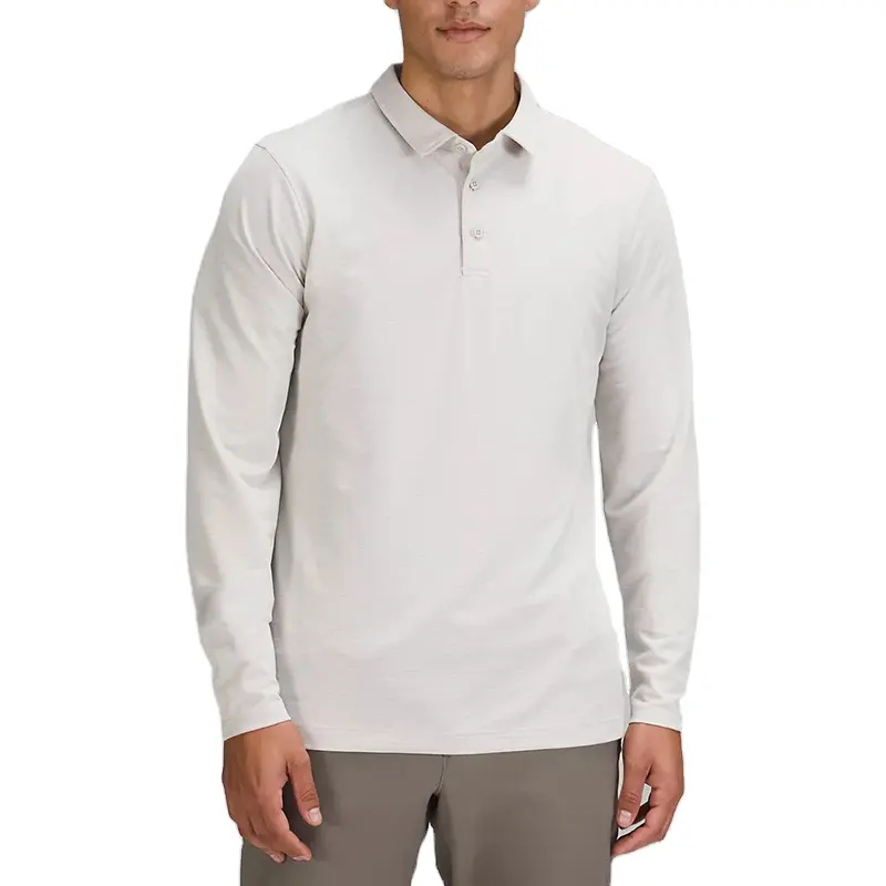 Camisa polo masculina clássica, refinada, com botão, lapela respirável, casual, manga longa lisa