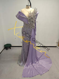 Gaun <span class=keywords><strong>Prom</strong></span> Mewah Berkualitas Tinggi Buatan Tangan dengan Bordir Bunga 3D, Payet Rhinestone Perak, dan Ekor untuk Gadis Kulit Hitam dari Pabrik Ocstrade Oem - Product Image 3