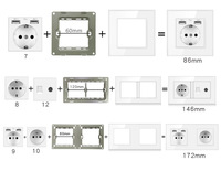 Accessoires pour interrupteur mural blanc de type 86 transfrontalier, cadre en verre et module fonctionnel 52 * 52 mm, combinables librement