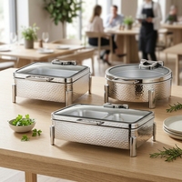 Conteneur de buffet rectangulaire argenté 6L/9L avec dessus en verre résistant à la chaleur, finition mate martelée, et pieds robustes