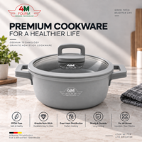 FOURM Casserole en aluminium moulé antiadhésive en granit de 30 cm avec couvercle en verre, ustensiles de cuisine en gros