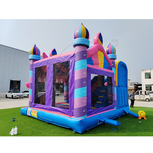 Château gonflable commercial sur le thème des confiseries avec toboggan, combo gonflable bonbons et crème glacée pour locations de fêtes pour filles - Product Image 2