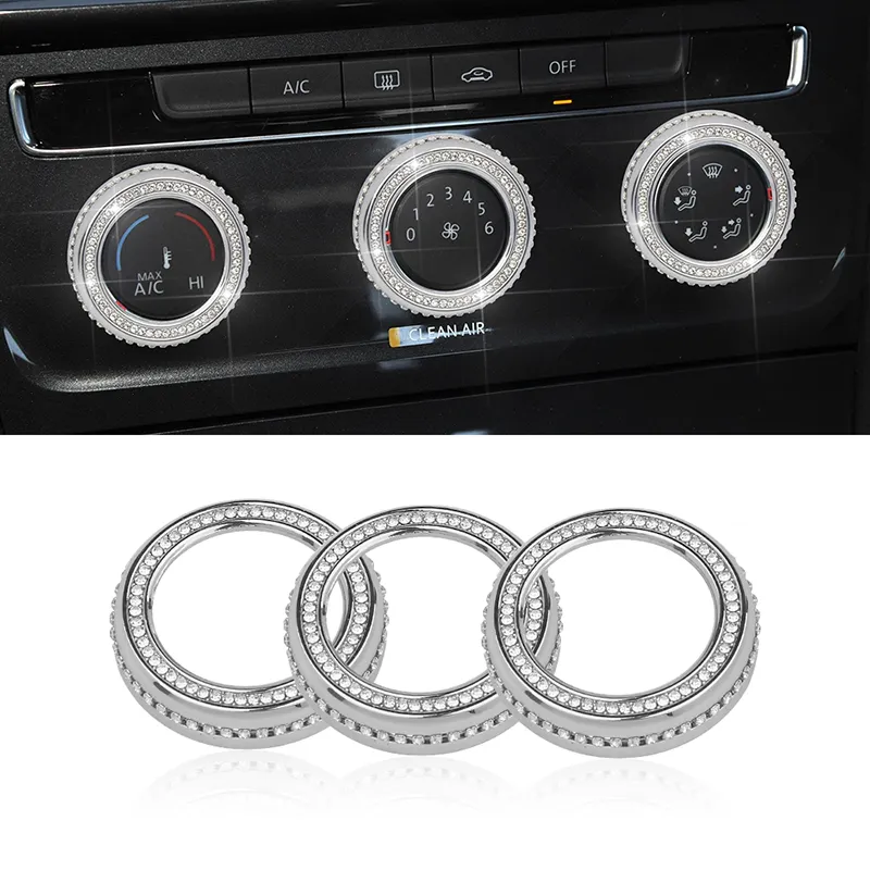 Bling Rhinestone Sparkly Accessories AC Air Conditioner Volume Tune Knob Sticker Switch Button Cover Cap For Benz BMW Mazda