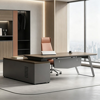 Bureau de direction contemporain en forme de L, table de patron en bois, armoire latérale verrouillable, pieds en métal, mobilier de bureau exécutif