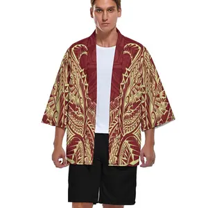 Высококачественное японское кимоно, кардиган с принтом на заказ, полинезийский Племенной дизайн, самоанские золотые татуировки, мужской кардиган, рубашки