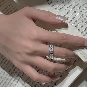 Bague géométrique en argent pur S925 avec diamant vintage léger, ouverture en or rose et incrustation plaquée rhodium, bijoux - Product Image 2