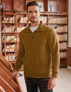 Stand Collar Waffle Quarter Zip Half zip Sudadera Manga larga Impresión personalizada Bordado Casual Pullover Sudaderas con bolsillo - Product Image 2
