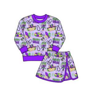 Ensemble 2 pièces personnalisé pour fillettes : haut à manches longues et jupe imprimées Mardi Gras – Vêtements de boutique pour le Mardi Gras - Product Image 3