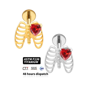 Bijou de piercing corporel en titane en forme de cœur avec CZ rouge, labret à filetage interne, pour lèvre, oreille, hélix, tragus, cadeau de Saint-Valentin - Product Image 2