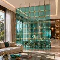 Blue Square Solid Glass Hanging Panel Modern Design for Hotels Living Rooms Dining Areas Outdoor Spaces Partition Walls