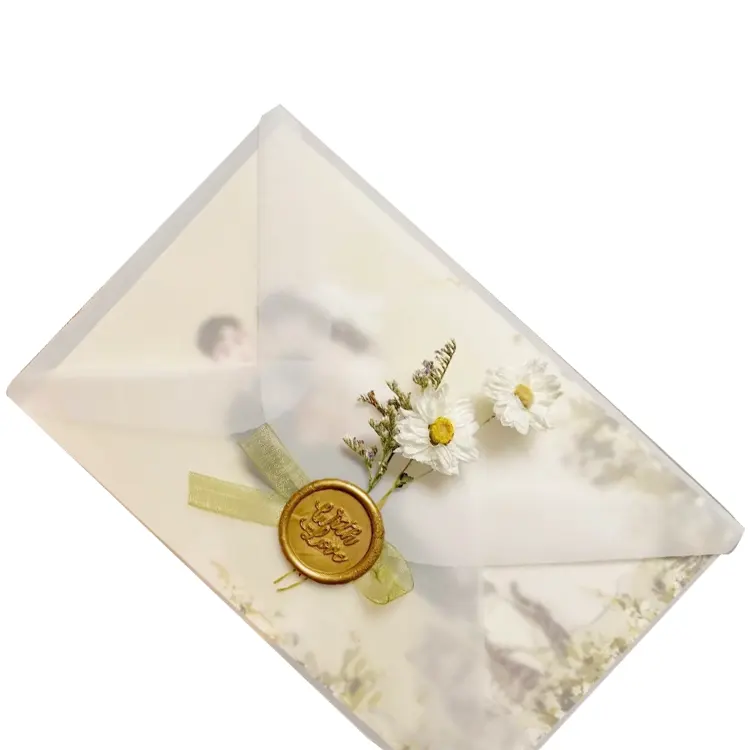 Envelopes transparentes luxuosos personalizados para presente de casamento, papel glassine, para presente de agradecimento, para convite