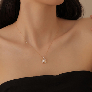 SGARIT Women's Trendy Custom 18K Gold Lab Grown Diamond <b>Necklace</b> VS <b>D</b> 2ct IGI Certificate Emerald Cut Halo Octagonal Bezel - Product Image 4