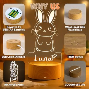 Personalized Name ABS Base Wood-look Color Printing Uv Acrylic Led Adorable Animal Children's Gift - Product Image 6