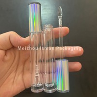 ISMAN Vente en gros de tubes à gloss transparents de 5 ml avec capuchon holographique, emballage de gloss vide irisé, flacon transparent avec applicateur