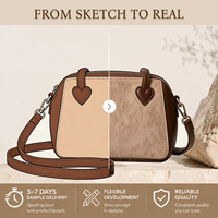 Sac à bandoulière en cuir PU grainé couleur tan avec patch cœur, élégant, mignon, tendance, mini, chic, pour femme, usage quotidien, personnalisable OEM