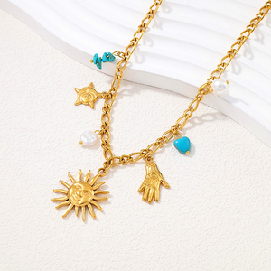 Bijoux en acier inoxydable personnalisés à la mode, vente en gros, collier pour femme avec pendentif en <span class=keywords><strong>pierre</strong></span> turquoise <span class=keywords><strong>soleil</strong></span> et lune étanche plaqué or 18 ct - Product Image 5