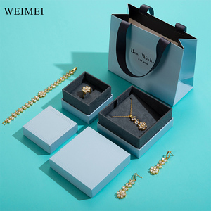 Custom Logo Jewelry Packaging Box Set with Paper Bag Velvet Pouch and Cardboard Lid Base Box for <b>Ring</b> Necklace Earrings - Product Image 2