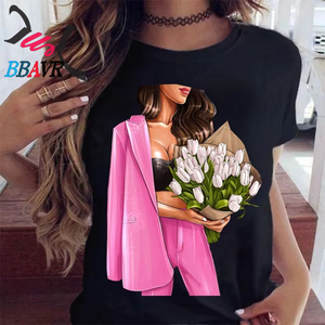 T-shirt pour femmes à manches courtes et col rond, imprimé numérique 3D, pour l'été, pour les activités de plein air - Product Image 1