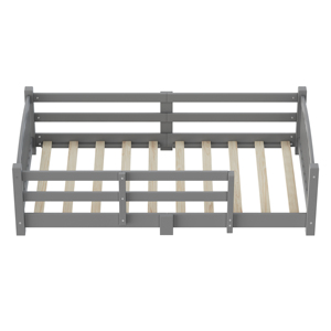 Lit de sol pour enfants gris, avec barrières de sécurité tout autour sans porte, design Montessori adapté aux chambres d'enfants - Product Image 5