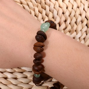 Bracelet en grains de café naturels avec perles vertes tissées, bijoux unisexes, cadeau, origine Yiwu YM 0118 - Product Image 3