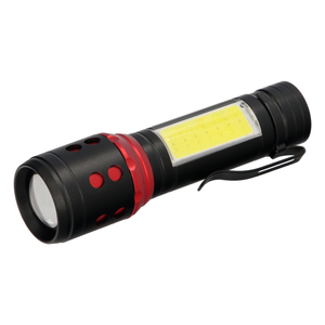 Mini torcia portatile a LED, alluminio, ricaricabile tramite USB (1200 mAh), 500 lumen, 5 Watt. Con funzione zoom e attacco a clip - Product Image 1