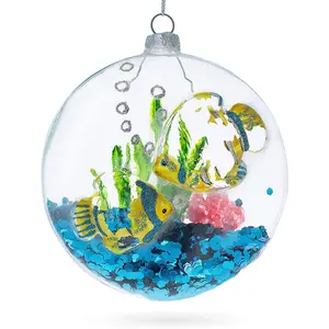 Christmas Glass ball baubles - Yellow Fishes in The Fish Tank Glass Christmas Ornament Eco-friendly