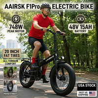 Vélo électrique EU US UK Aairsk F1 Pro pour adultes, moteur sans balais 748W, batterie amovible 48V 15Ah, pneus larges 20 pouces, pliable, aluminium F1Pro
