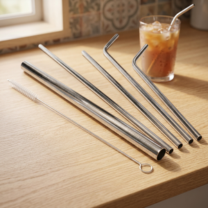 Stainless Steel <b>Drinking</b> <b>Straws</b> 5-Pack Reusable Bar Accessories Minimalist Design Metal <b>Straws</b> <b>for</b> Cocktails and Beverages - Product Image 5