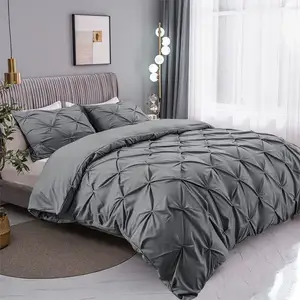 3-teiliger luxuriöser Prise Plissee-Bett bezug mit Reiß verschluss und Eck bändern 100% 120 g Mikrofaser-Pintuck-Bettbezug-Set(Queen White)