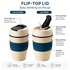 Mug à café isotherme en céramique avec couvercle et paille, capacité 301-400 ml, écologique, portable, cadeau d'affaires - Product Image 2