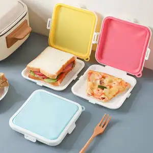 Multi-Function Square Silicone Sandwich Bread Container Fresh-Keeping Fridge Storage Box Portable Food Containers Utensils