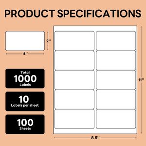 Etiquetas de dirección de 2"x4" con adhesivo fuerte, 1000 etiquetas, 100 hojas, fáciles de aplicar, impresión láser e inyección de tinta para envíos de paquetes. - Product Image 5
