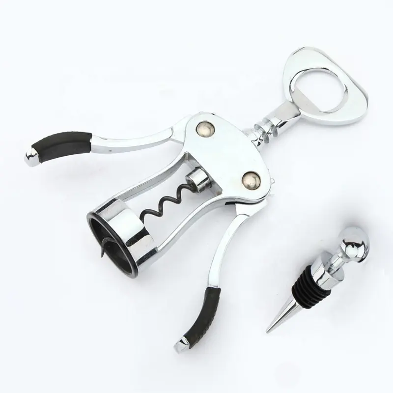 Fancy champagne wine bottle opener wing corkscrew wine opener set with stopper