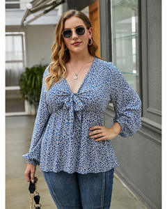 נשים בתוספת גודל חולצה נשים גדול גודל V צוואר חולצה גבירותיי בתוספת חולצה עם שרוולים ארוכים באביב ובקיץ - Product Image 3