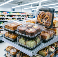 Grande boîte d'emballage jetable en plastique PET transparent pour l'épicerie, les supermarchés, les boulangeries, les pâtisseries, les gâteaux, conteneur de stockage