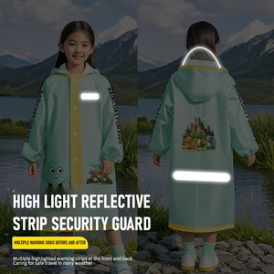 Impermeabile per bambini all'aperto impermeabile lungo impermeabile leggero resistente all'acqua alla <span class=keywords><strong>moda</strong></span> impermeabile con nastro riflettente grande <span class=keywords><strong>spazio</strong></span> per lo zaino - Product Image 6