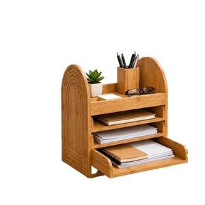 Boîte de rangement en bois 34x23.5x37cm, organisateur de bureau à 3 niveaux pour l'organisation des documents, étagère multifonctionnelle - Product Image 2