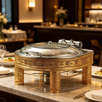 Réchaud de buffet rond FLEY 6L en acier inoxydable non revêtu, chauffe-plats hydraulique pour mariages, fêtes et banquets