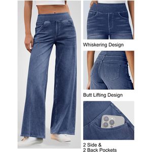 Fisoew Womens Baggy Wide Leg Jeans High Waisted <b>Pull</b> On Straight Leg Stretchy Denim Pants Boyfriend Style - Product Image 4