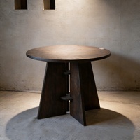 Table console d'angle en teck massif style Wabi-Sabi avec rangement pour villa et projet de salon