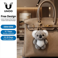 Porte-clés UMOO de luxe en vraie fourrure de vison, boule de fourrure de koala douce, forme 3D d'animal mignon, breloque de sac pour femme, pendentif de sac à main