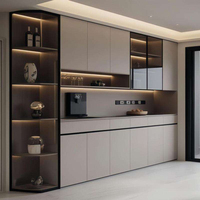 Buffet mural moderne personnalisé, panneau mat avec cadre noir, vitrine LED pour salle à manger, salon, unité de rangement