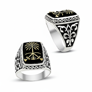 925K <b>Silver</b> Art Design Saudi Arabia Palm Tree Sword <b>Men</b> Famous <b>Ring</b> - Product Image 2
